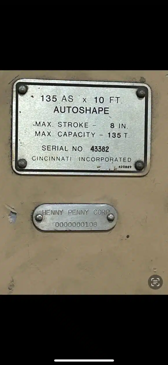 Cincinnatti 135 x 10" Autoform - Image 5